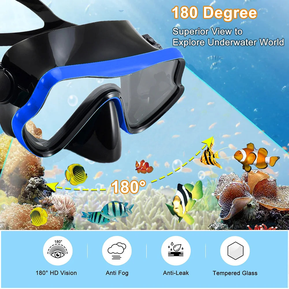 Set de Snorkeling 3-en-1 JoyMaySun – Masque Panoramique, Tuba Dry Top, Palmes Courtes et Sac de Transport - BLACKBEARD OUTDOOR INDUSTRIES