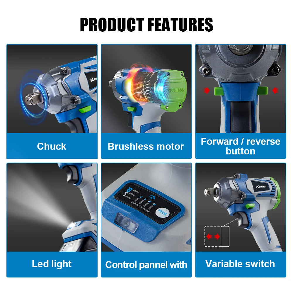 Clé à Chocs Électrique Brushless Kamolee 1000Nm – 1/2" | 4800RPM – Compatible Batterie Makita 18V - BLACKBEARD OUTDOOR INDUSTRIES