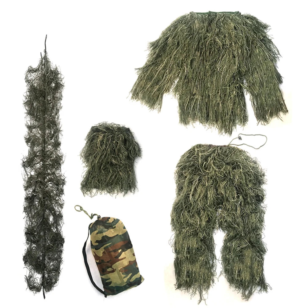 Ensemble 5 pièces Ghillie Suit Camouflage Woodland – Veste, Pantalon, Capuche, Housse de Fusil et Sac de Transport - BLACKBEARD OUTDOOR INDUSTRIES