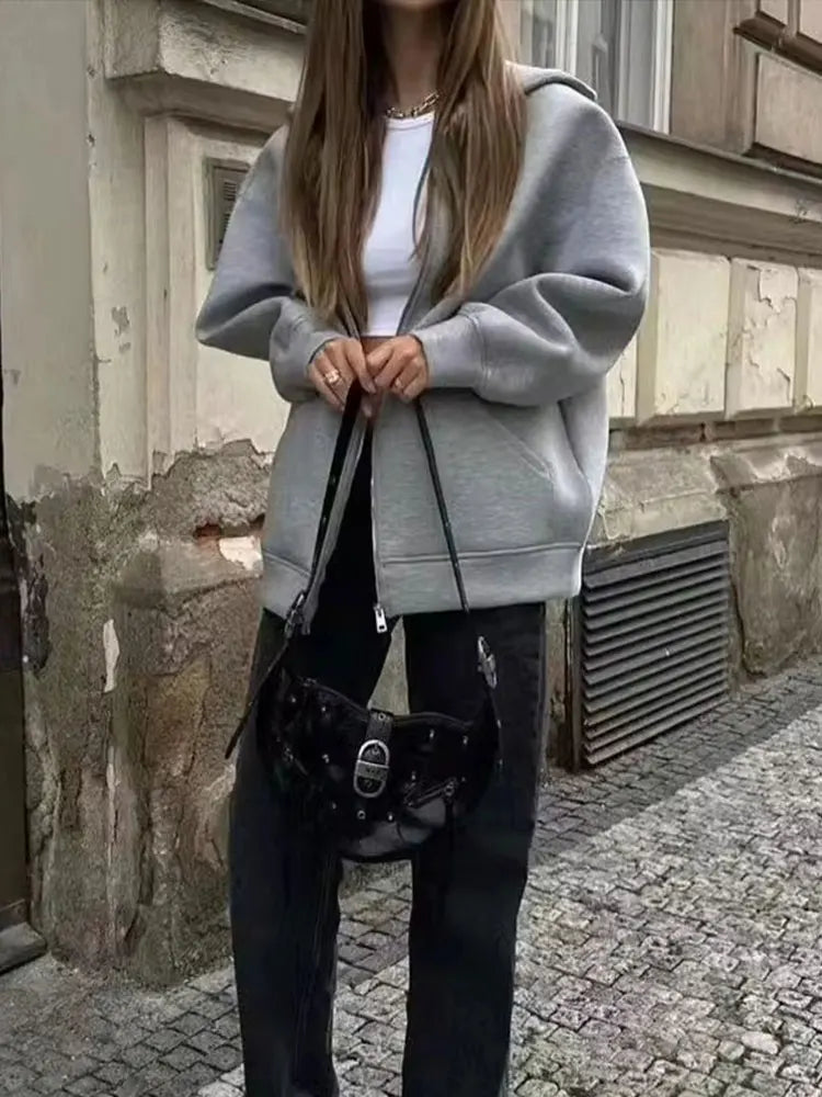 Veste à Capuche Grise femme - Manteau à Manches Longues avec Poches Spacieuses et Fermeture Éclair - Veste Décontractée et Légère pour Femme - BLACKBEARD OUTDOOR INDUSTRIES