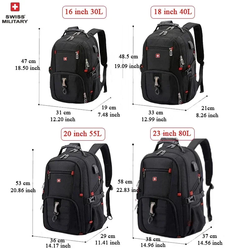 Sac à Dos SWISS 17" pour Ordinateur Portable - Imperméable, avec Port de Charge USB, Multifonction, Style Swiss - Sac de Voyage, de Randonnée et Scolaire - BLACKBEARD OUTDOOR INDUSTRIES