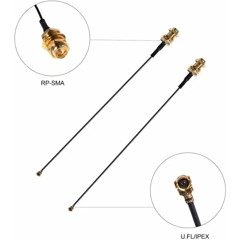 Antenne WiFi 2 x 8dBi Dual Band 2.4GHz 5.8GHz avec 2 x 15CM Câble Pigtail I-P-E-X-1 à RP-SMA Femelle pour Routeur Sans Fil - BLACKBEARD OUTDOOR INDUSTRIES