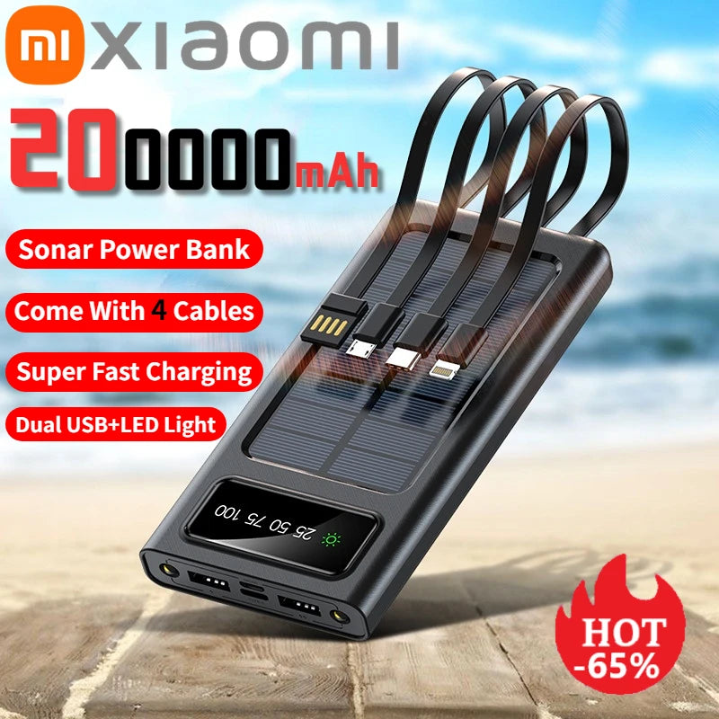 Batterie Externe Solaire Xiaomi 200000mAh – Charge Rapide – 4 Câbles Intégrés – Écran LED – Ports USB, Type-C & Lightning - BLACKBEARD OUTDOOR INDUSTRIES