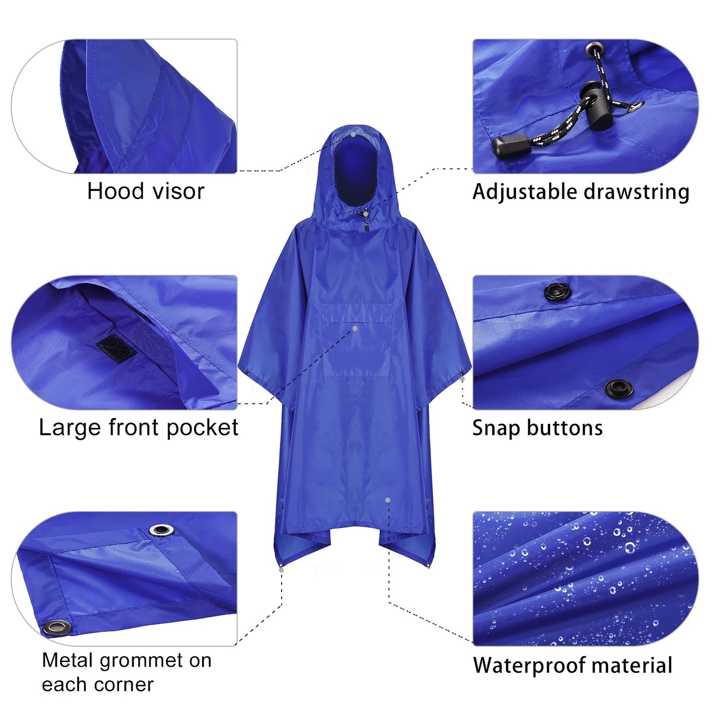 TOMSHOO Poncho de Pluie avec Capuche et Poche – Veste Imperméable Léger pour Hommes et Femmes – Protection Solaire, Idéal pour le Camping et la Randonnée BLACKBEARD OUTDOOR INDUSTRIES