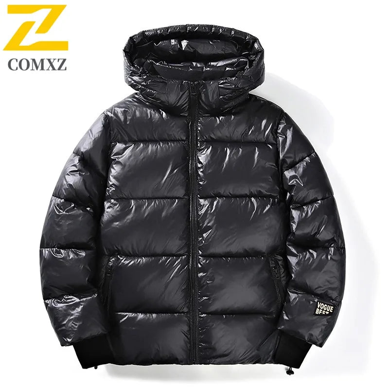 COMXZ 2025 Winter Fashion Stand Collar Cotton Jacket Hooded Winter Waterproof Windproof Outdoor Casual Warm Coat Men Streetwear BLACKBEARD OUTDOOR INDUSTRIES