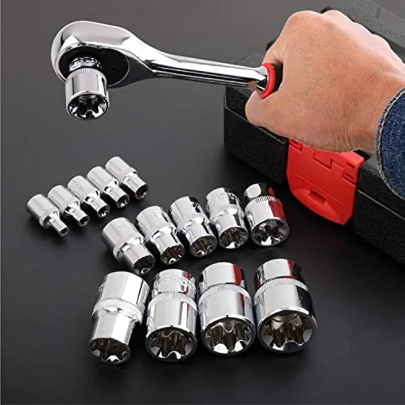 Jeu de Douilles Femelles Torx E4 à E24 – 14 Pièces | Douilles Étoile Externe (E-Torx) en Acier Chrome Vanadium - BLACKBEARD OUTDOOR INDUSTRIES