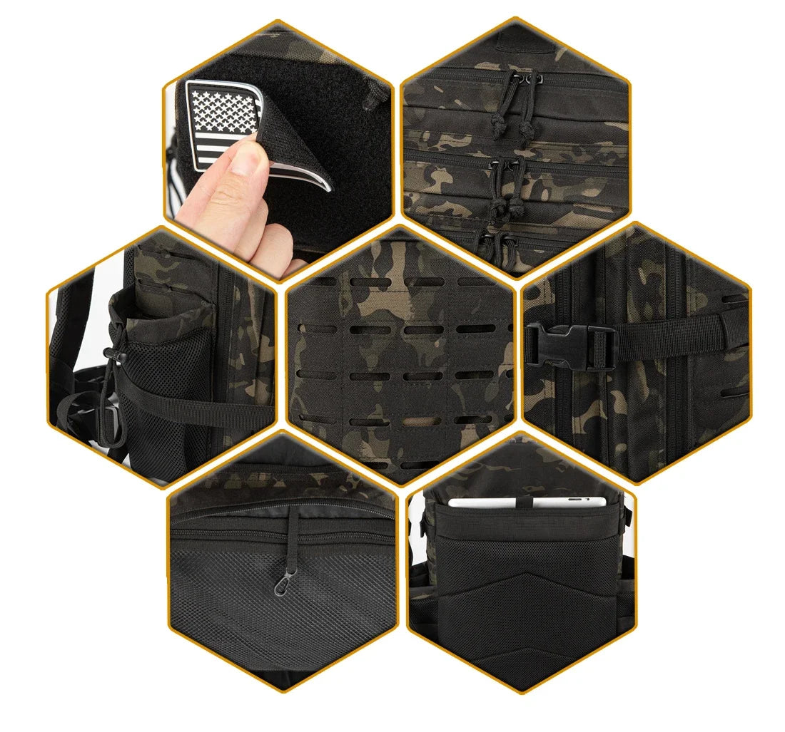 Sac à Dos Tactique Outdoor 25L/45L – Laser Cut MOLLE, Rucksack Polyvalent pour Homme et Femme - BLACKBEARD OUTDOOR INDUSTRIES