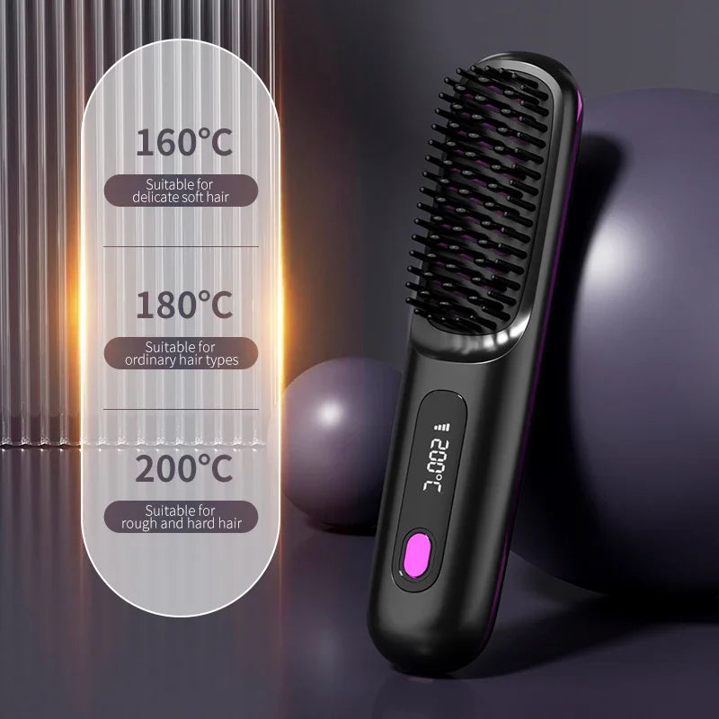 Peigne Lissant Électrique USB LCD avec Chauffage Céramique – Brosse Lissante Rechargeable Sans Fil avec Ions Négatifs - BLACKBEARD OUTDOOR INDUSTRIES