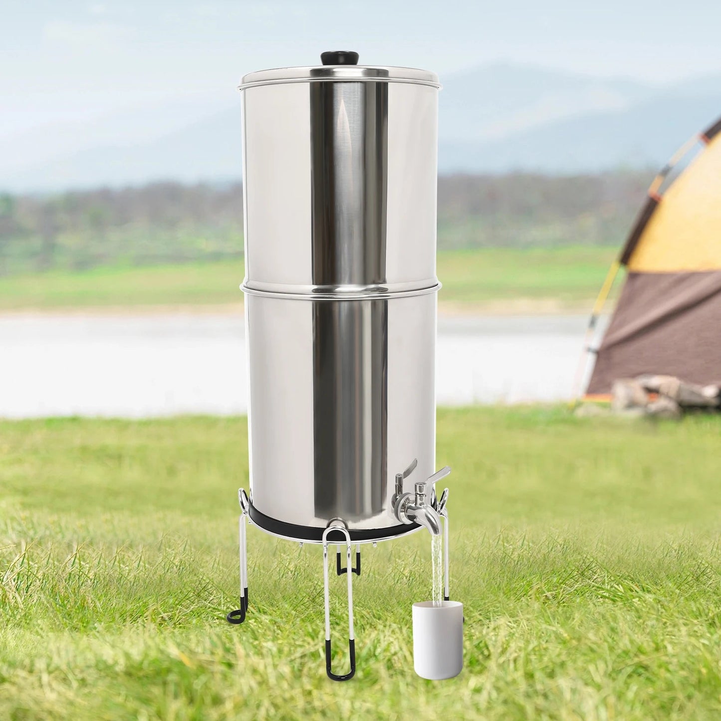 Système de Filtration d’Eau par Gravité – 2,25 Gallons en Acier Inoxydable avec 2 Filtres à Charbon Chargés à l’Argent Ma boutique