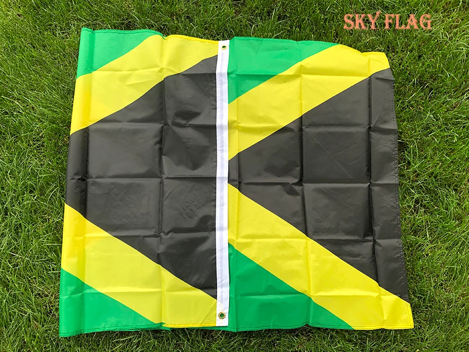 Drapeau National de la Jamaïque SKY FLAG 90X150cm – Drapeau en Polyester à Suspendre pour Décoration Intérieure et Extérieure BLACKBEARD OUTDOOR INDUSTRIES