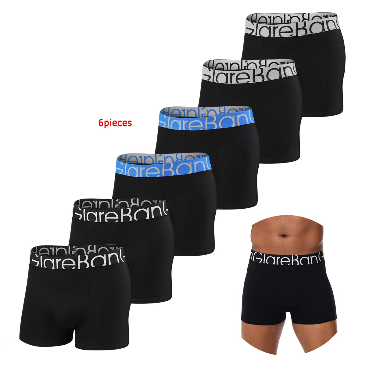 Pack de 6 Boxers Noirs pour Hommes - Sous-vêtements Doux et Respirants BLACKBEARD OUTDOOR INDUSTRIES