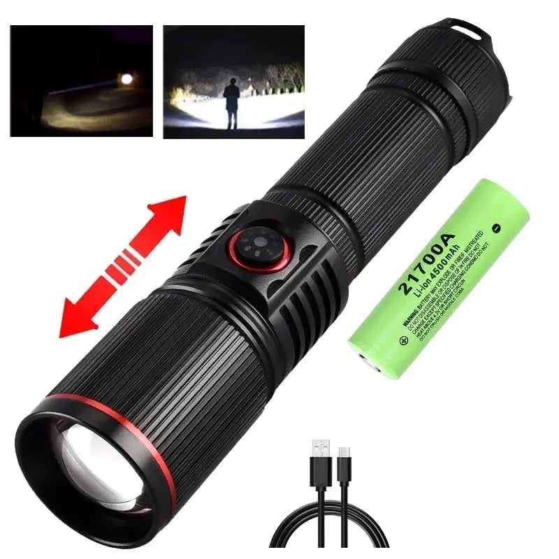 Lampe Torche LED 1500 Lumens – Rechargeable USB-C | 30W Haute Puissance | Zoom Réglable | IPX6 Étanche | Pour Camping, Chasse, Pêche, Randonnée Ma boutique