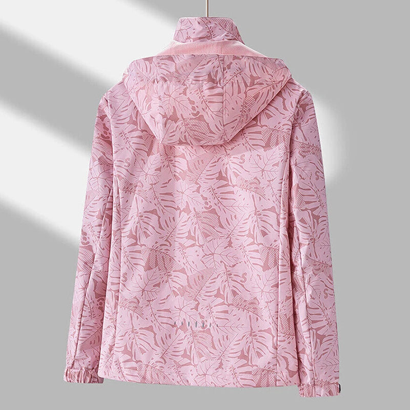 Veste de Sport pour Femme avec Imprimé Feuilles – Veste Outdoor Déperlant, Imperméable et Coupe-Vent avec Capuche Détachable – Idéale pour la Randonnée et les Activités de Loisirs - BLACKBEARD OUTDOOR INDUSTRIES