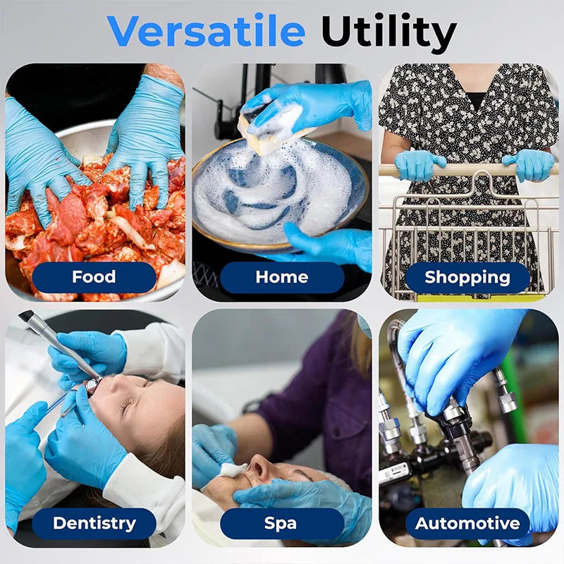 Gants en Nitrile Bleus - Gants Jetables pour le Nettoyage de Cuisine, Vaisselle et Travail - BLACKBEARD OUTDOOR INDUSTRIES