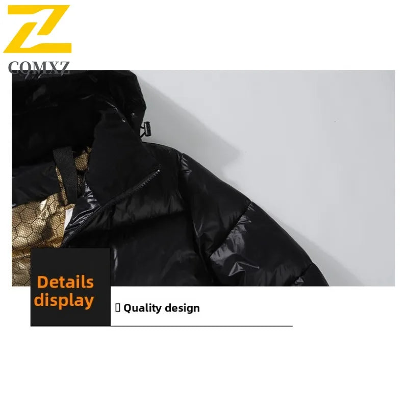 COMXZ 2025 Winter Fashion Stand Collar Cotton Jacket Hooded Winter Waterproof Windproof Outdoor Casual Warm Coat Men Streetwear BLACKBEARD OUTDOOR INDUSTRIES
