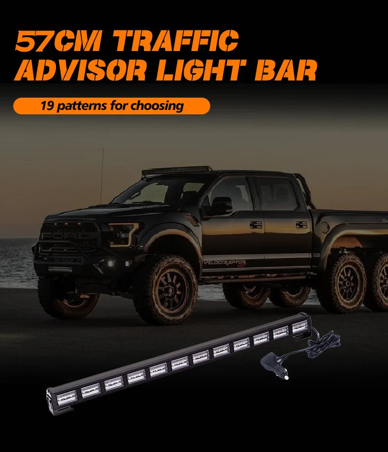 Barre lumineuse d'urgence à LED 22 pouces avec 36 LED - Lampe de signalisation pour toit de voiture, lumière clignotante Amber/Blanc, 12-24V BLACKBEARD OUTDOOR INDUSTRIES