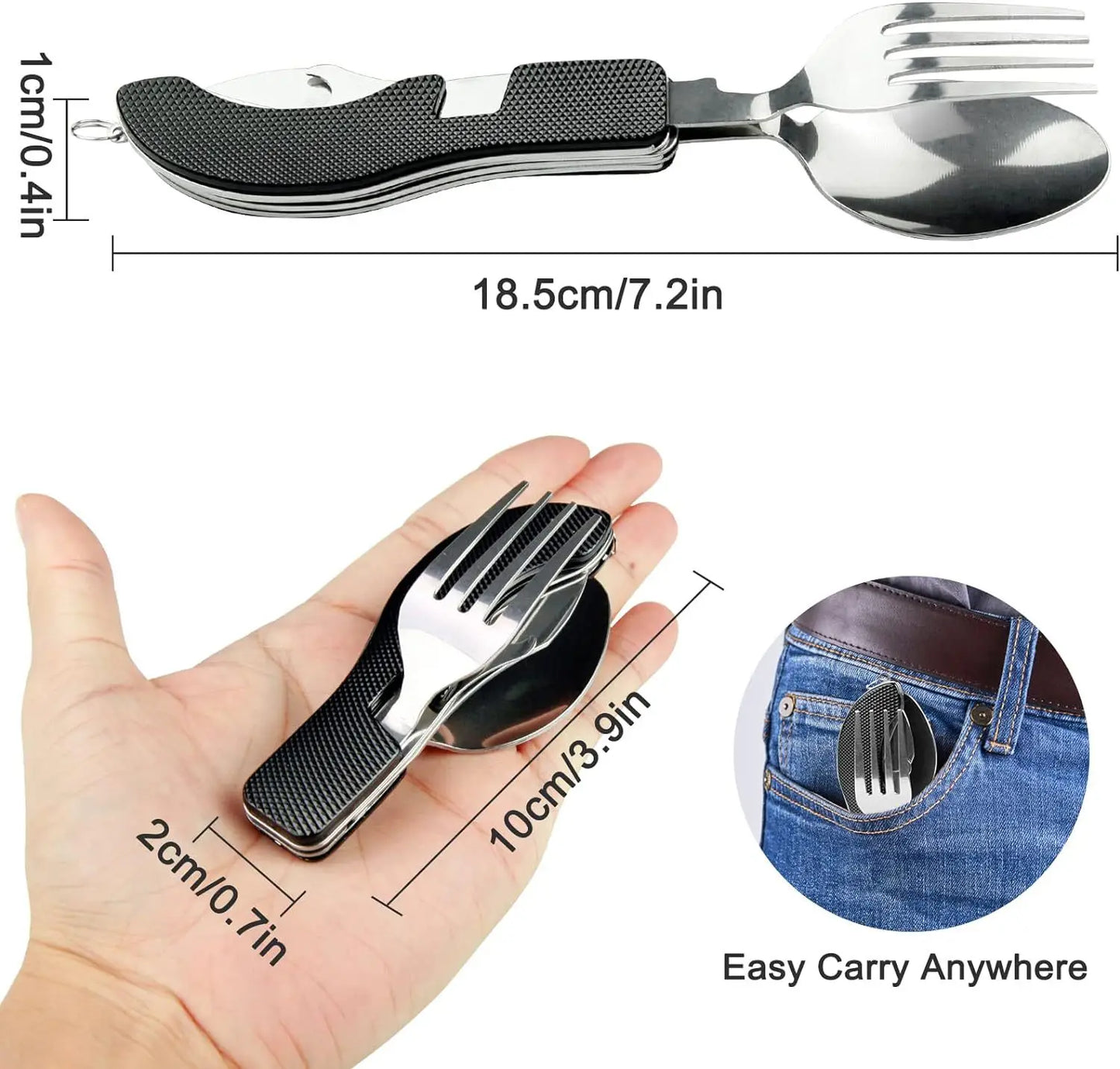 Kit de Vaisselle Multifonction 7 en 1 en Acier Inoxydable – Outils de Survie Pliable pour Camping et Pique-Nique - BLACKBEARD OUTDOOR INDUSTRIES