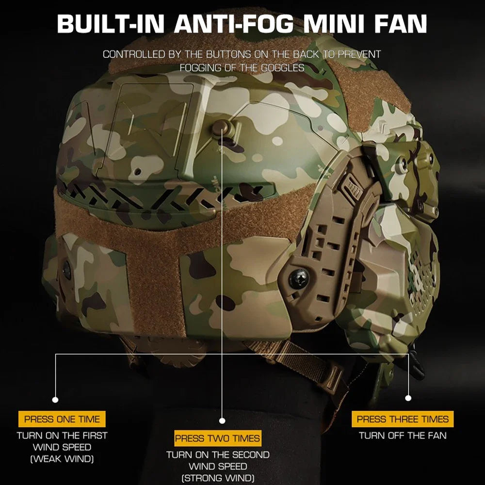 Casque tactique W-Ronin Assault II avec casque intégré, ventilateur anti-buée, masque rabattable et lentille de remplacement Ma boutique