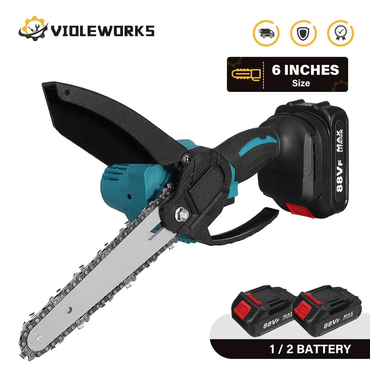 Tronçonneuse Électrique Sans Fil 3000W – Coupe Bois, Taille Pruning 6/8 Pouces – Outil Puissant Rechargeable 18V - BLACKBEARD OUTDOOR INDUSTRIES