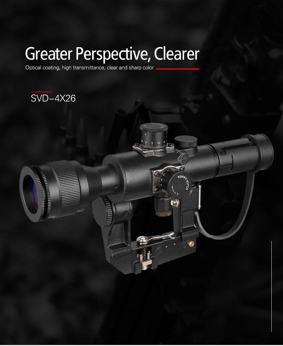 Tactical SVD Dragunov 4x26 – Lunette de Précision à Réticule Illuminé Rouge pour Fusil de Chasse et Tir de Précision - BLACKBEARD OUTDOOR INDUSTRIES