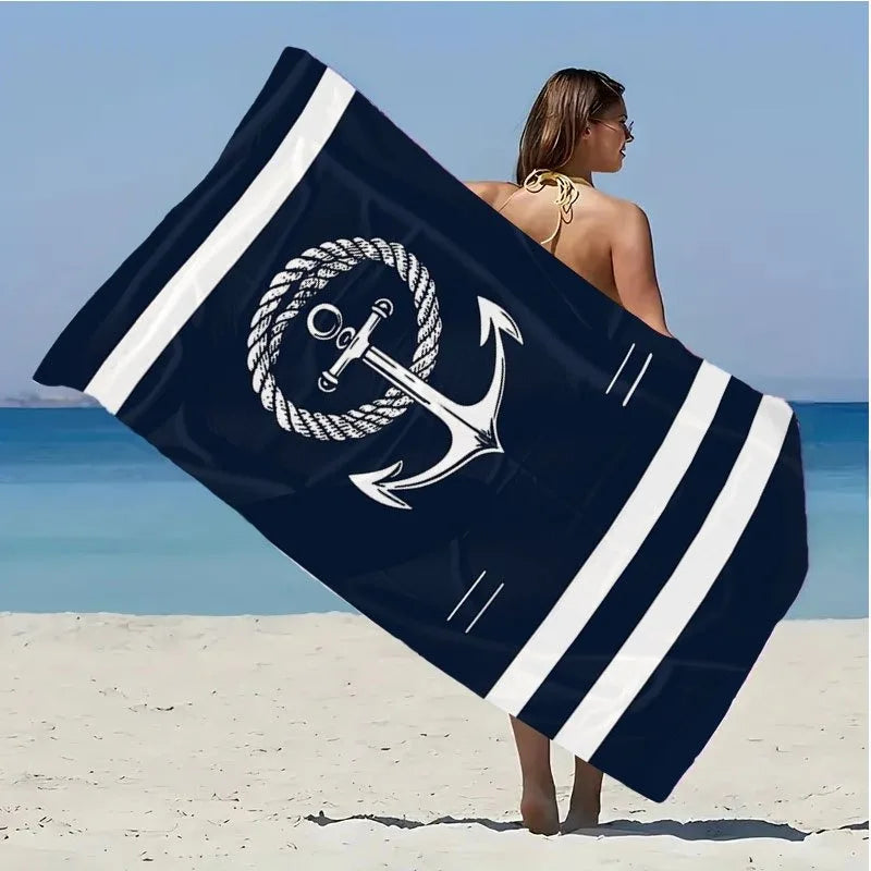 Serviette de Plage Bleu Marine avec Motif Ancre et Corde – L'Accessoire Incontournable pour vos Jours à la Plage BLACKBEARD OUTDOOR INDUSTRIES