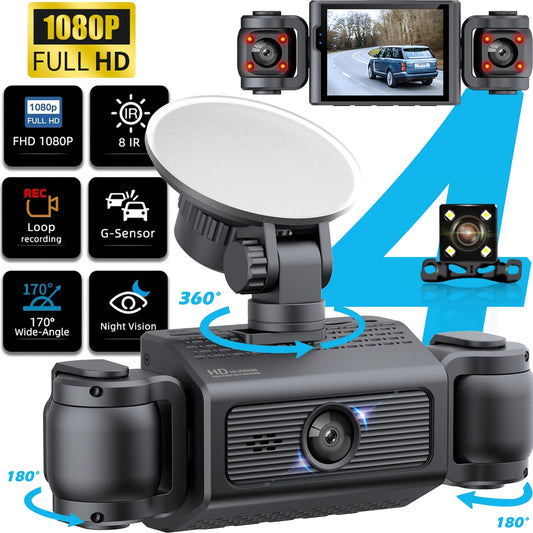 dashcam 4 canaux couverture panoramique à 360°  haute définition 1080P Ma boutique