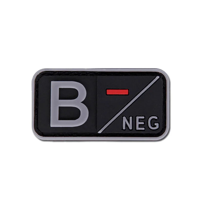 Patch Groupe Sanguin 3D PVC – A B AB O Rh + / - – Écusson Tactique Militaire Hook & Loop 5×2,5 cm - BLACKBEARD OUTDOOR INDUSTRIES