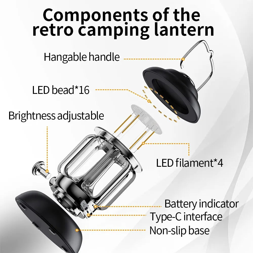 Lanterne de Camping Portable USB Rechargeable – Lampe LED Rétro Étanche pour Pêche, Randonnée, Tente, Lumière d'Urgence - BLACKBEARD OUTDOOR INDUSTRIES