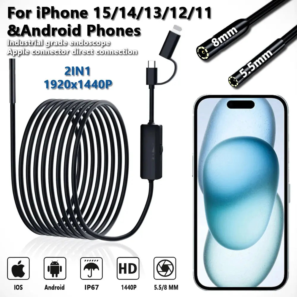 Caméra Endoscope 5.5/8mm pour Smartphone Android & iPhone | Inspection Automobile & Canalisation | Étanche IP67 | HD 3MP Ma boutique