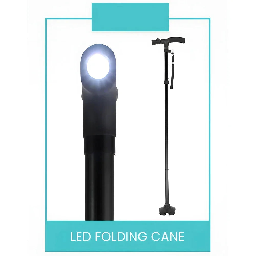 Canne Télescopique Pliable avec LED – Béquille Anti-Dérapante, Légère et Fiable pour Seniors Ma boutique