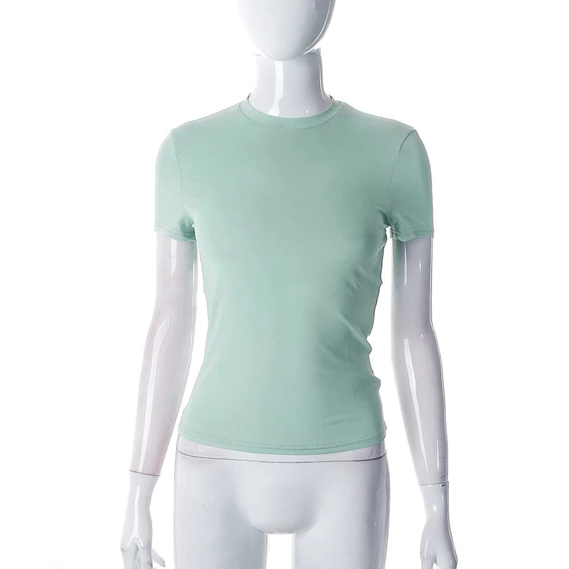 T-Shirt Court Femme Été 2025 | Col Montant – Uni, Extensible & Doux | Haut Basique Mode Casual - BLACKBEARD OUTDOOR INDUSTRIES