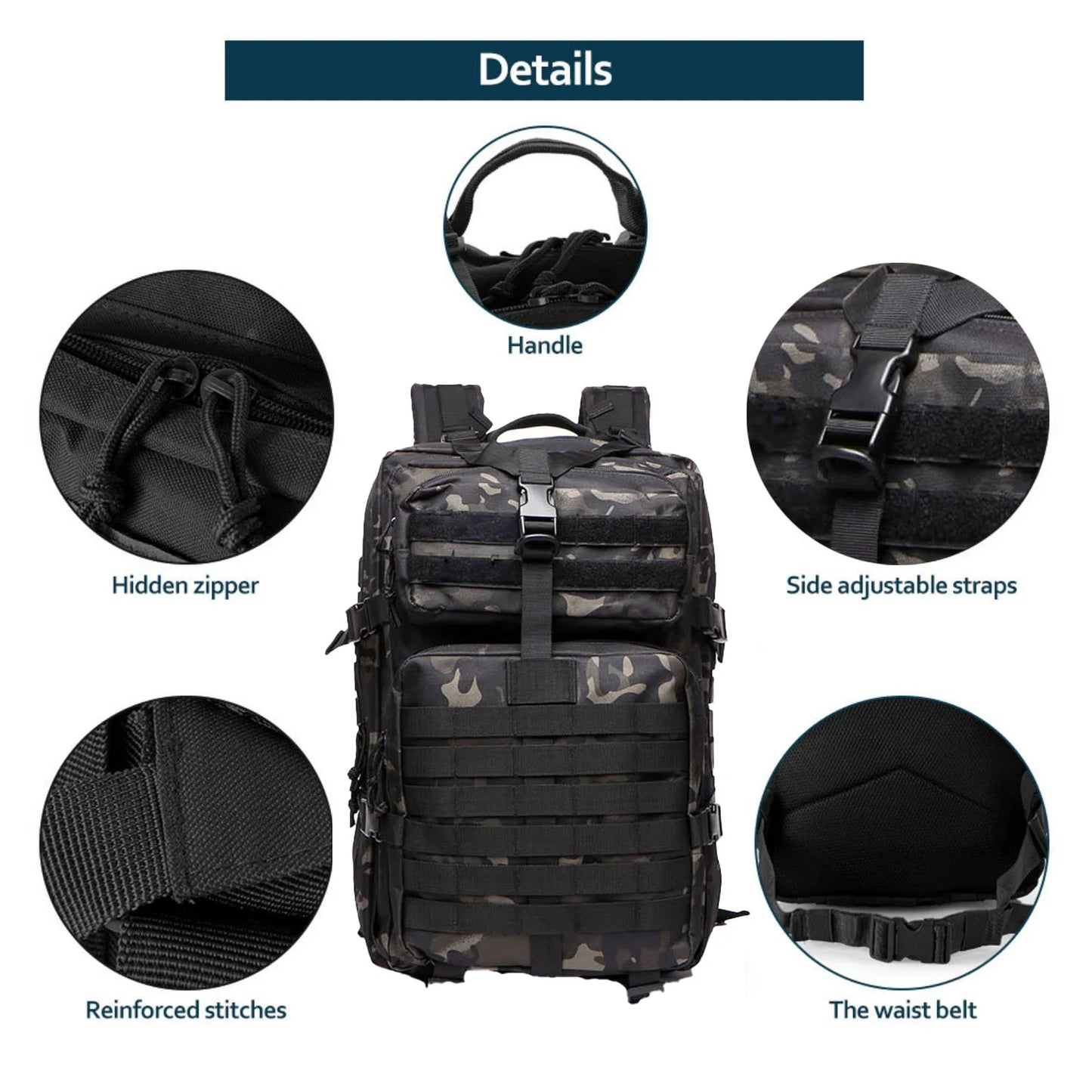 Sac à Dos Thuram 25L/50L – Nylon Résistant et Imperméable, Sac Tactique pour Sports, Randonnée, Pêche, Chasse et Camping - BLACKBEARD OUTDOOR INDUSTRIES