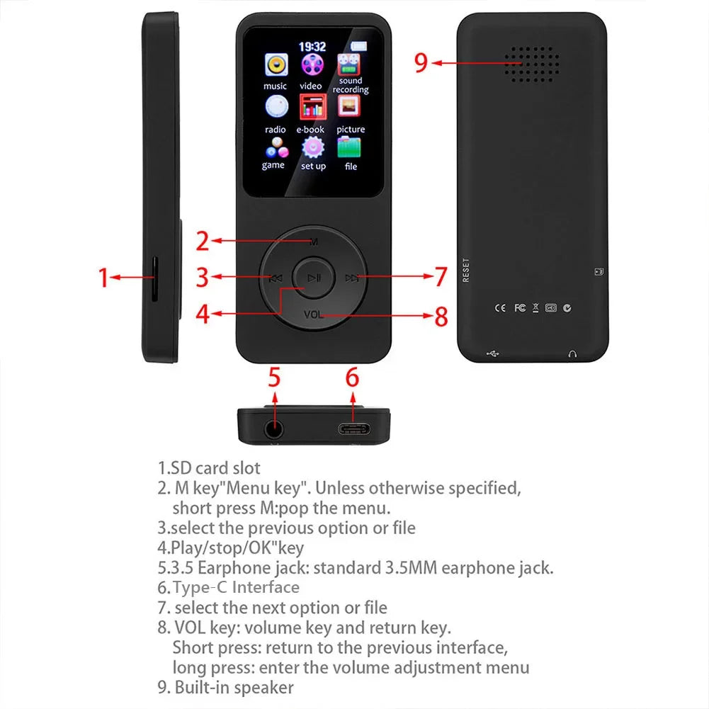 Lecteur MP3 Portable HiFi P3 avec Écran TFT 1,8’’ Bluetooth 5.4 | Haut-parleur intégré | Lecture Vidéo | Radio FM | Enregistreur Vocal | Lecteur E-Book - BLACKBEARD OUTDOOR INDUSTRIES