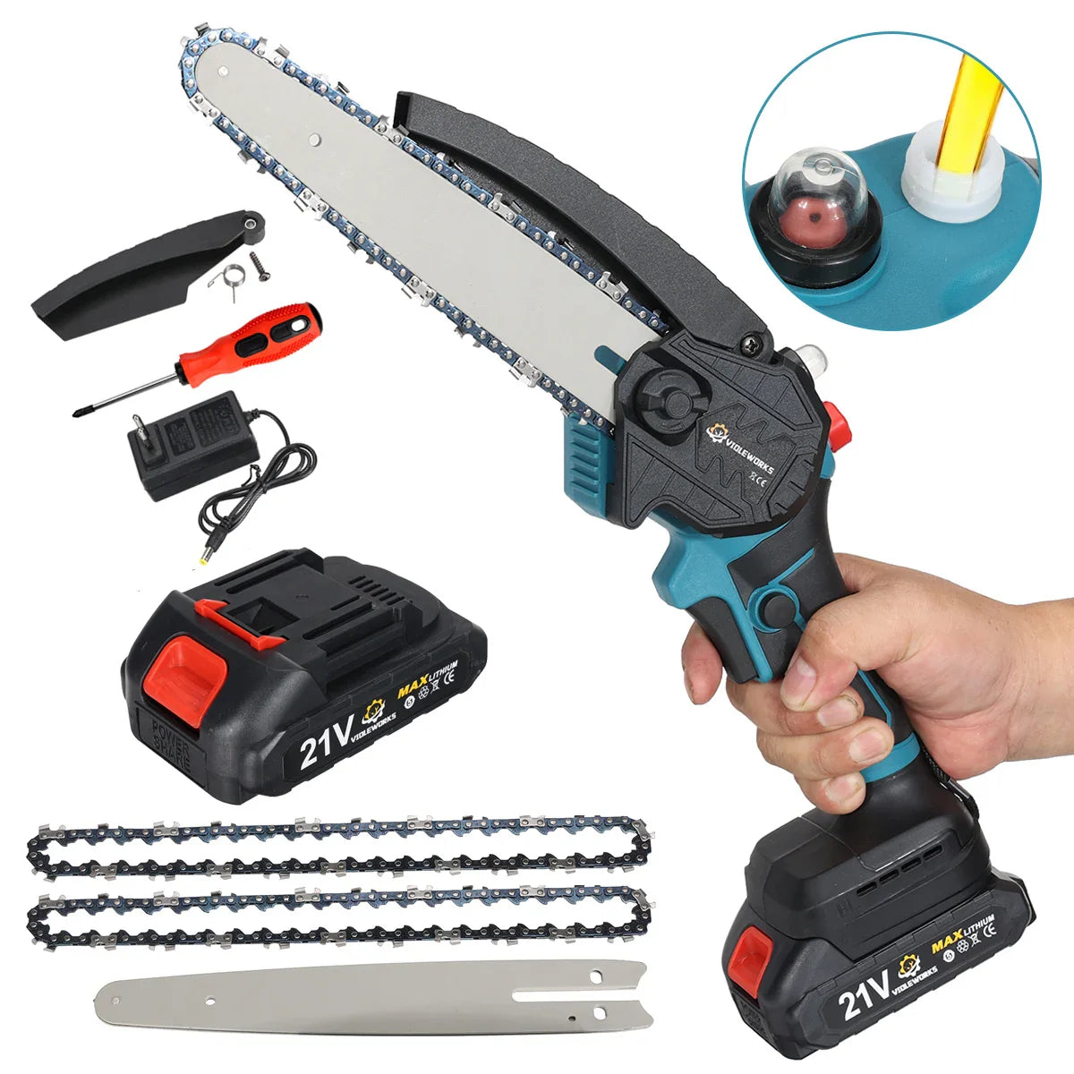 Tronçonneuse Électrique Sans Fil 3000W – Coupe Bois, Taille Pruning 6/8 Pouces – Outil Puissant Rechargeable 18V - BLACKBEARD OUTDOOR INDUSTRIES