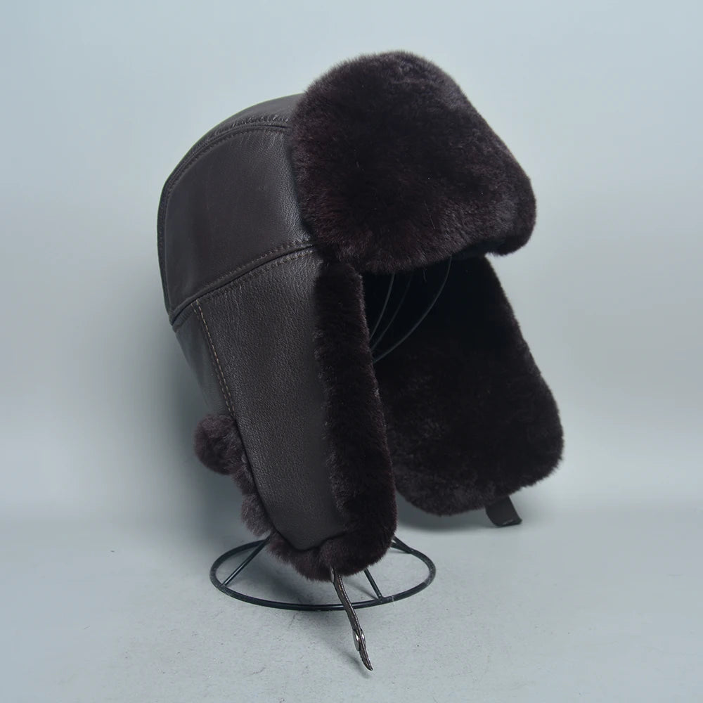 Chapka Bombardier Mixte en Véritable Fourrure de Lapin Rex et Cuir de Mouton – Modèle Ushanka Hiver - BLACKBEARD OUTDOOR INDUSTRIES