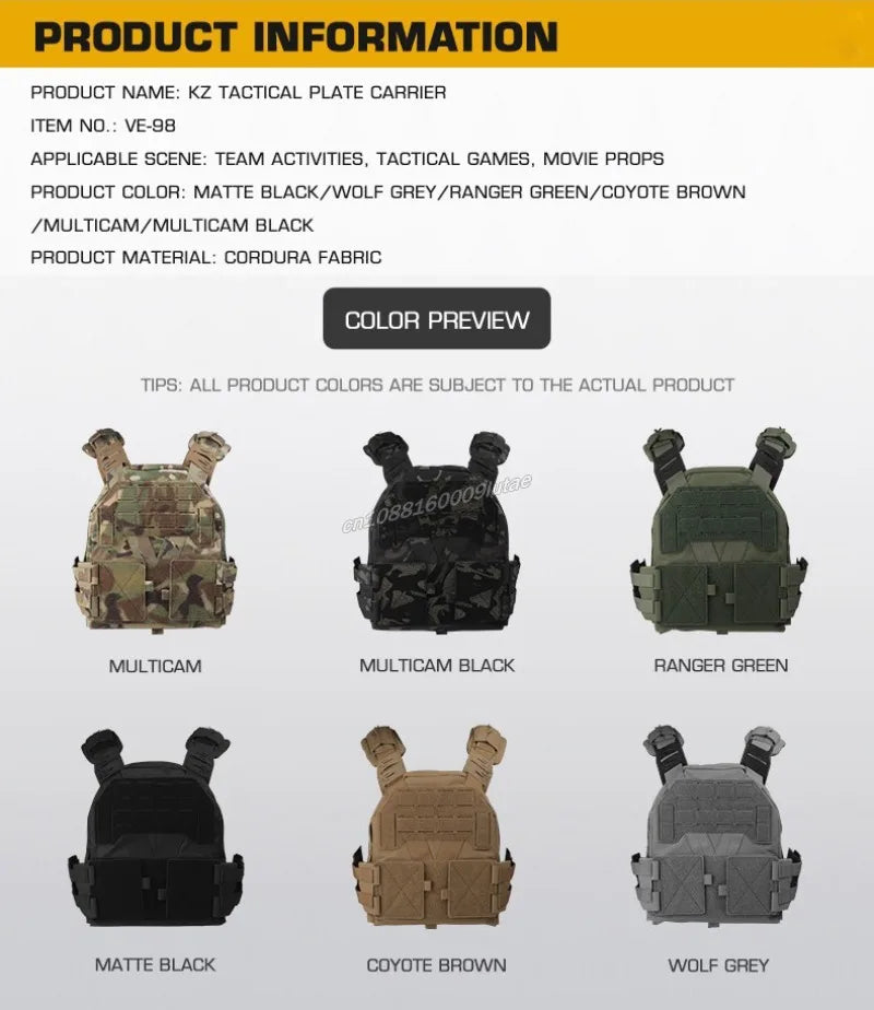 Gilet Tactique KZ Plate Carrier - Profil Bas, Léger, Ajustable, avec MOLLE et Système de Libération Rapide – Gilet de Combat pour Airsoft et Chasse - BLACKBEARD OUTDOOR INDUSTRIES