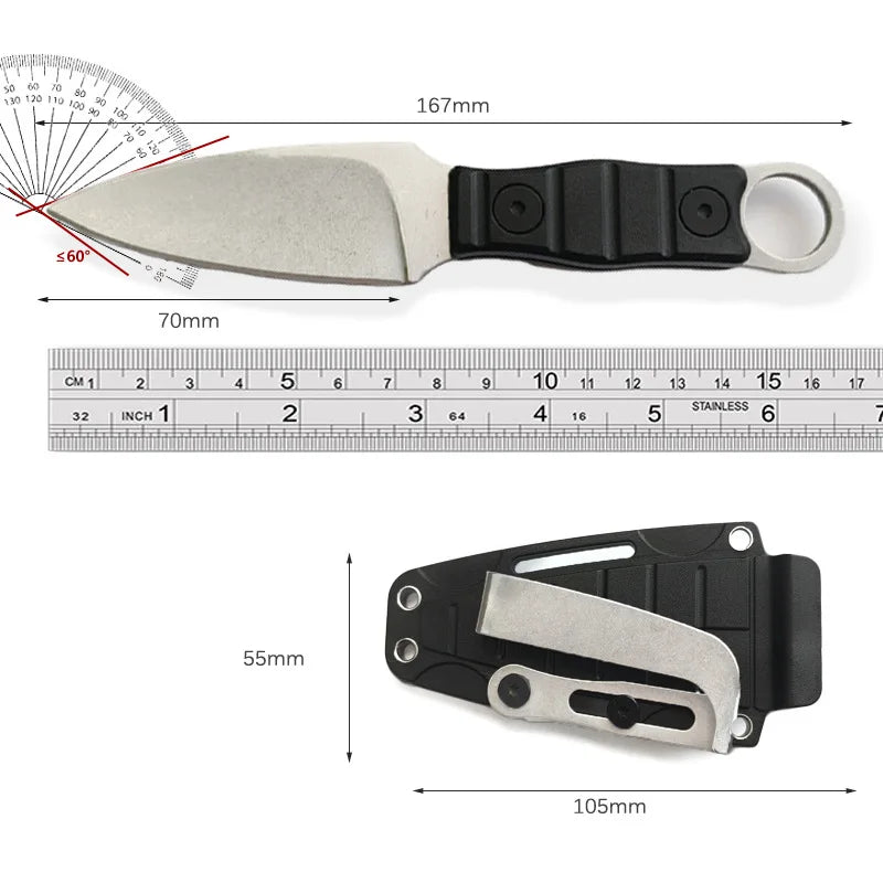 Couteau type kunai – Lame Droite Compacte en Acier Inoxydable Haute Dureté, Couteau Tactique avec Anneau - BLACKBEARD OUTDOOR INDUSTRIES