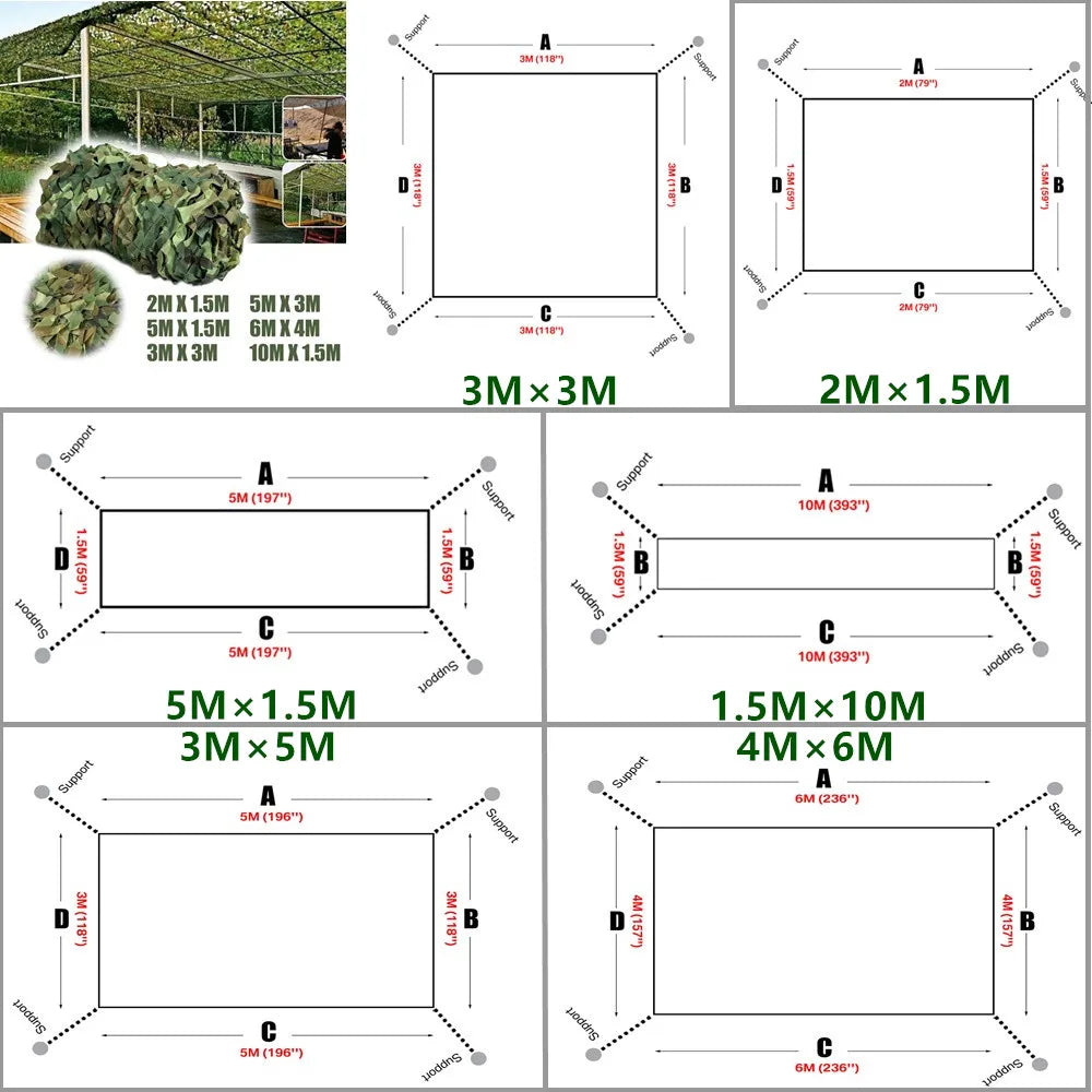 Filet de Camouflage - Filet de Camouflage pour Chasse, Entraînement Militaire, Tente de Jardin, Protection Solaire, Taille Variable (10M x 1,5M, 4M x 6M, etc.) - BLACKBEARD OUTDOOR INDUSTRIES