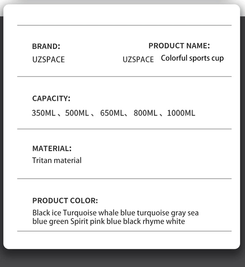 Gourde Sport UZSPACE – Tritan Sans BPA – 500 ml / 1000 ml – Étanche – Avec Infuseur à Thé – Pour École, Fitness, Randonnée - BLACKBEARD OUTDOOR INDUSTRIES