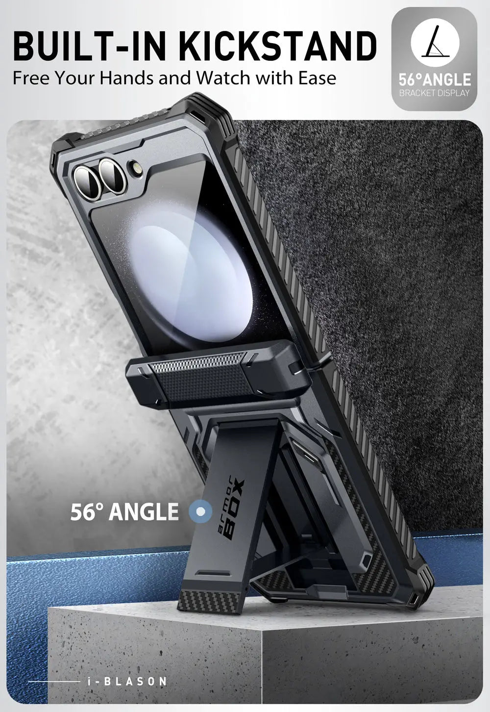 I-BLASON For Samsung Galaxy Z Flip 7 FE/6/5 Case Armorbox Full-Body Military Protection Phone Case with Screen Protector & Stand BLACKBEARD OUTDOOR INDUSTRIES