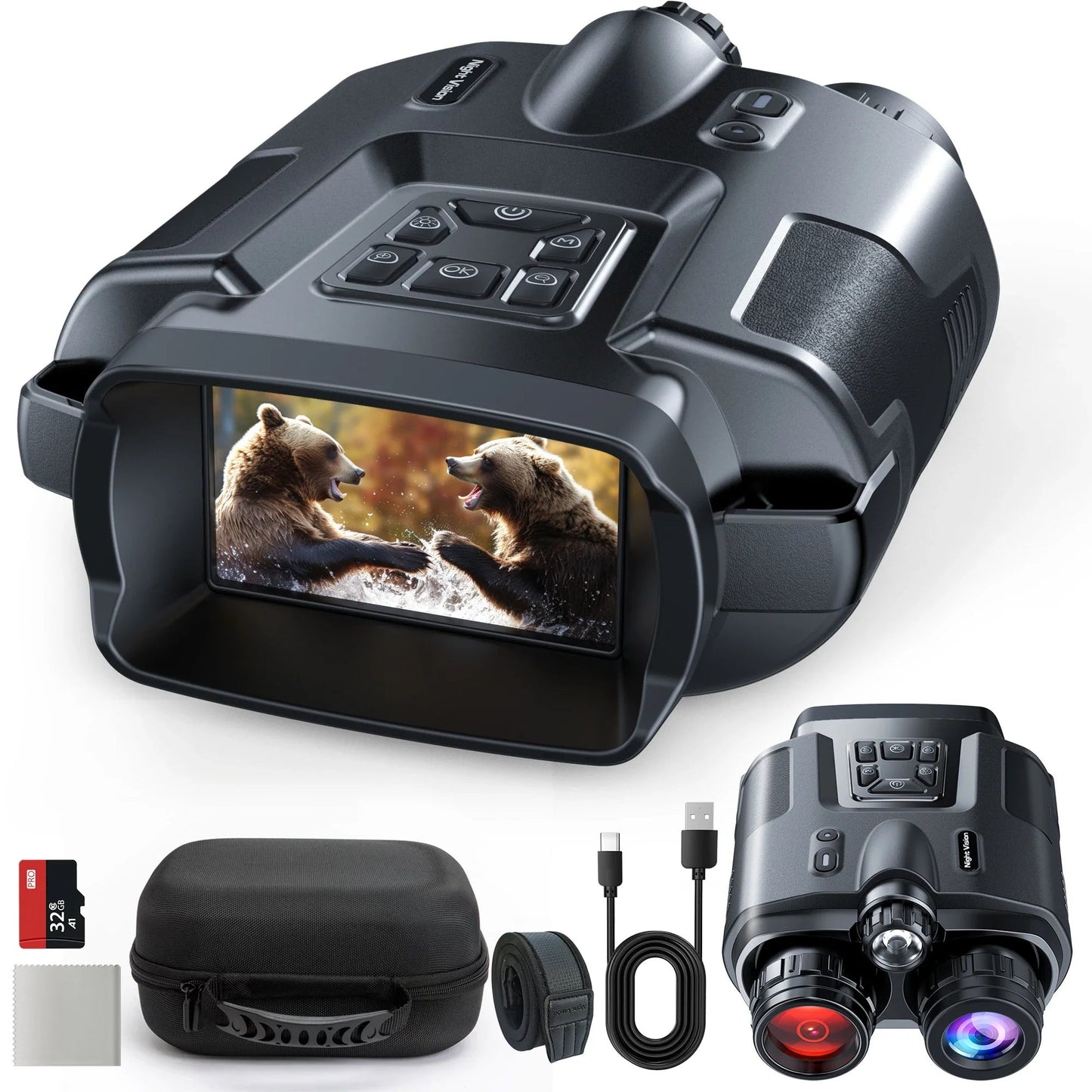 Jumelles de Vision Nocturne 4K avec Écran 3” – Zoom Digital 8X, 32GB, IR, Batterie 5000mAh, IP65 Ma boutique