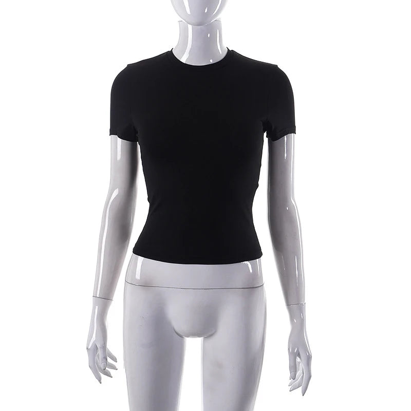 T-Shirt Court Femme Été 2025 | Col Montant – Uni, Extensible & Doux | Haut Basique Mode Casual - BLACKBEARD OUTDOOR INDUSTRIES