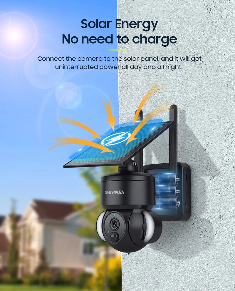 Caméra de Surveillance Solaire 4MP SHIWOJIA – 4G / WiFi | Batterie 7500mAh | PTZ 360° | Vision Nocturne Couleur | Audio Bidirectionnel | Étanche IP65 Ma boutique