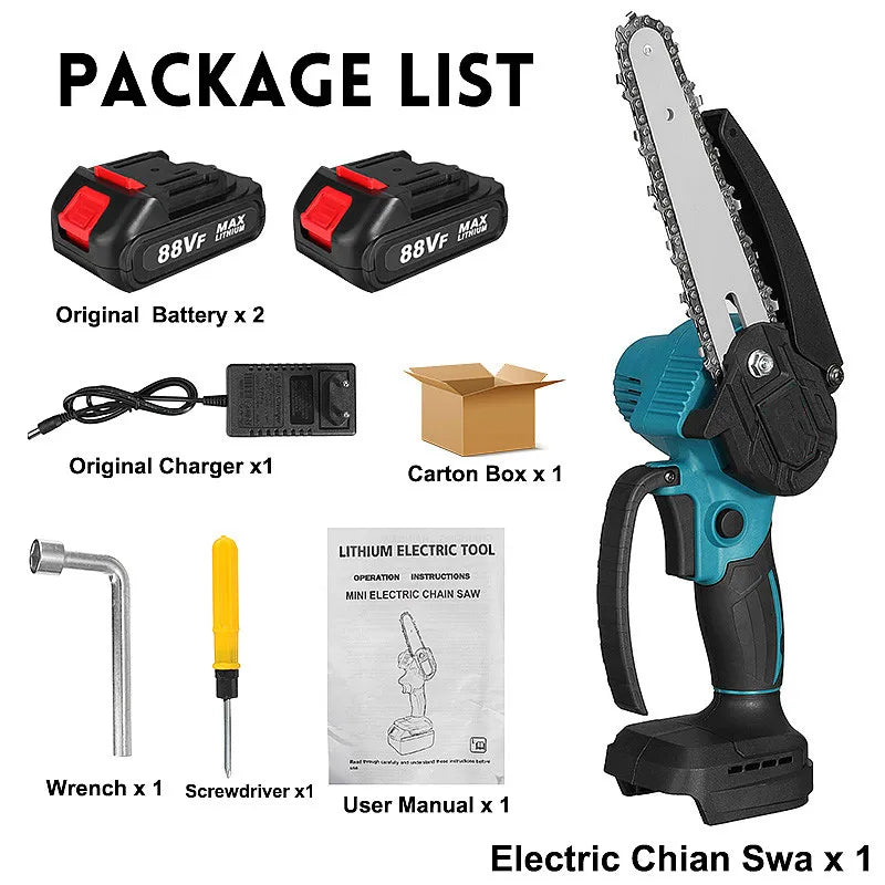 Tronçonneuse Électrique Sans Fil 3000W – Coupe Bois, Taille Pruning 6/8 Pouces – Outil Puissant Rechargeable 18V - BLACKBEARD OUTDOOR INDUSTRIES