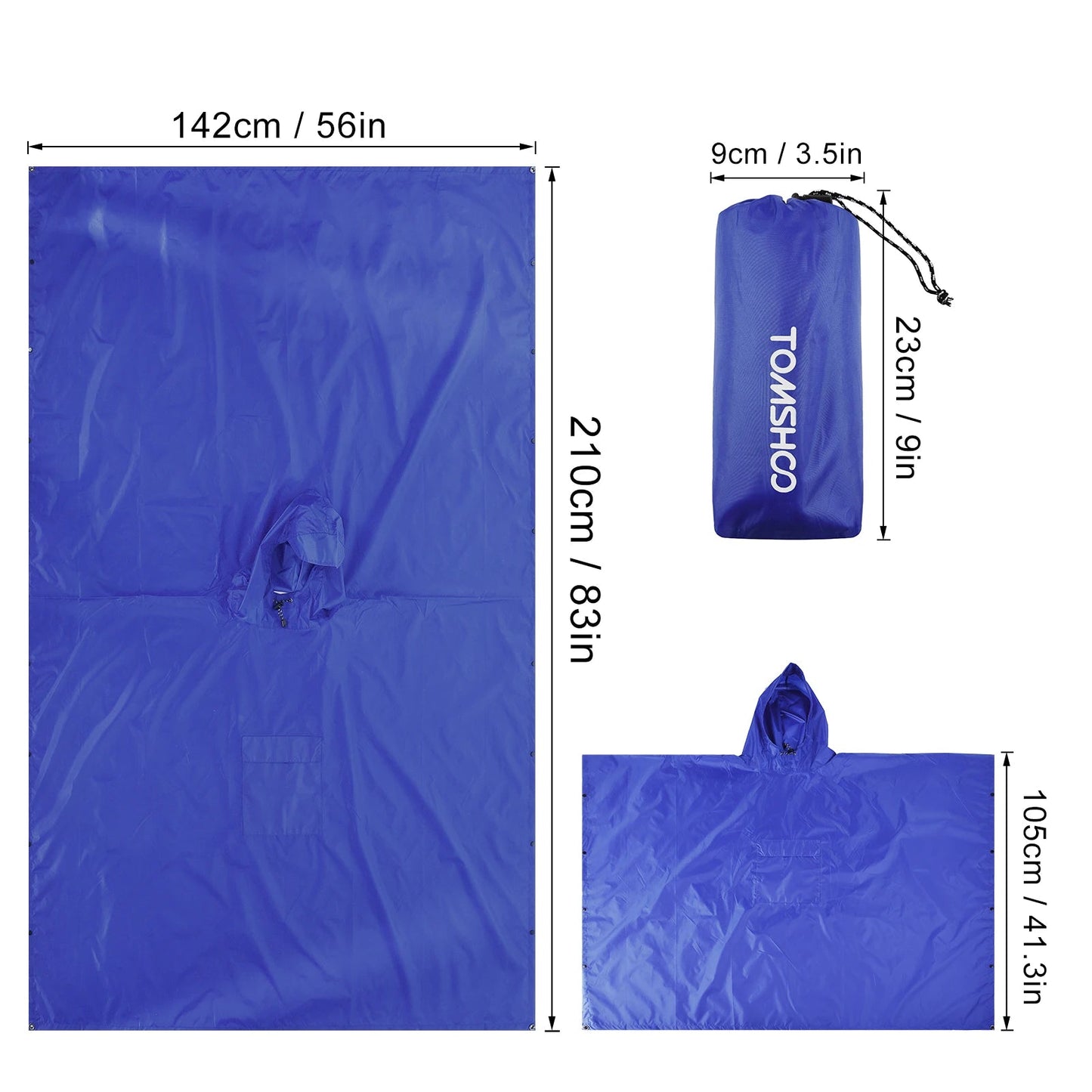 TOMSHOO Poncho de Pluie avec Capuche et Poche – Veste Imperméable Léger pour Hommes et Femmes – Protection Solaire, Idéal pour le Camping et la Randonnée BLACKBEARD OUTDOOR INDUSTRIES