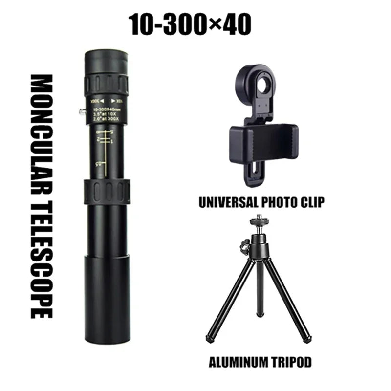 Monoculaire Haute Définition 10-300x40 avec Prismes BAK4 – Télescope Professionnel Portable Zoom Longue Portée 4K pour Camping, Observation et Aventures Extérieures - BLACKBEARD OUTDOOR INDUSTRIES