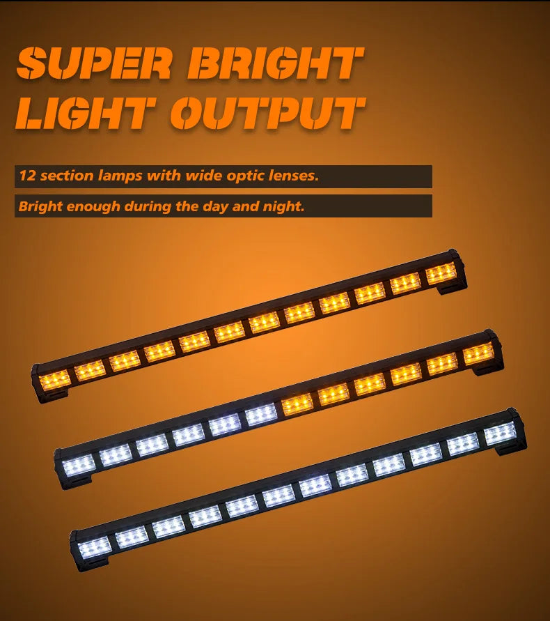 Barre lumineuse d'urgence à LED 22 pouces avec 36 LED - Lampe de signalisation pour toit de voiture, lumière clignotante Amber/Blanc, 12-24V BLACKBEARD OUTDOOR INDUSTRIES