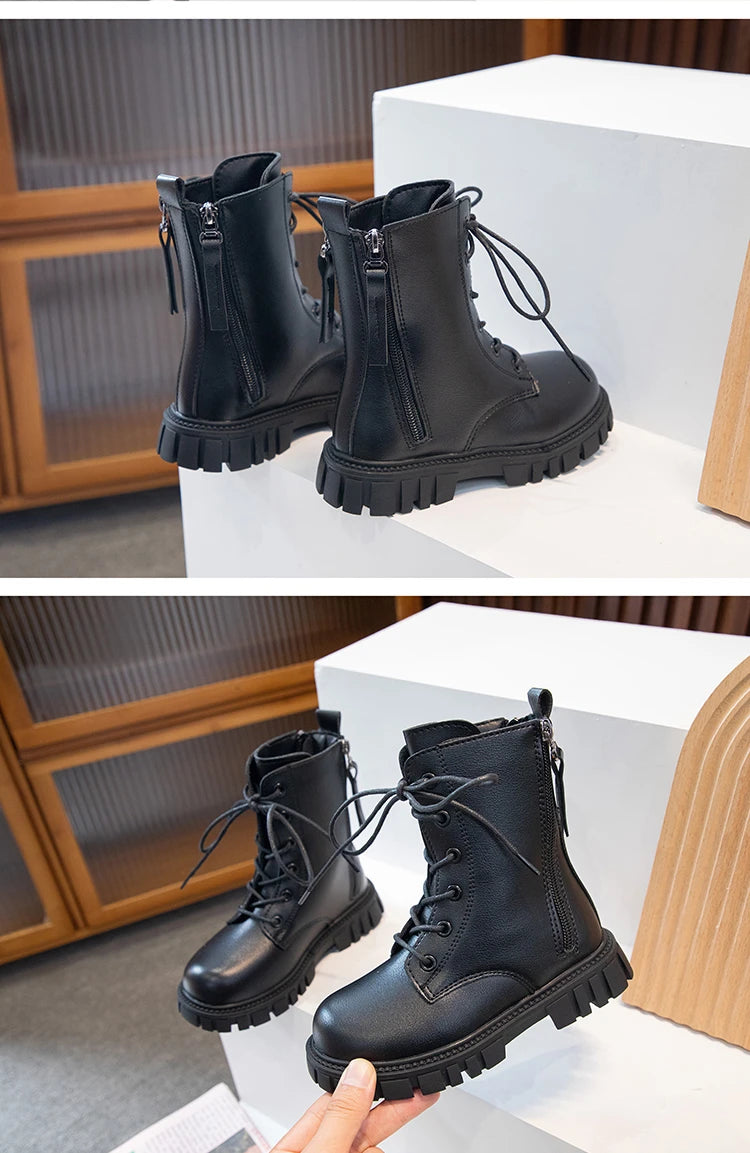 bottines fille cuir noir Ma boutique