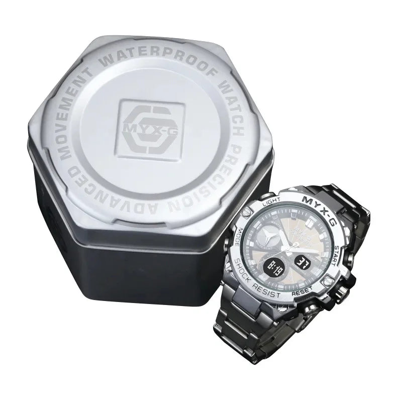 Montre Homme Énergie Solaire STRYVE – Style Acier Inoxydable – Double Affichage Analogique & Digital – Multifonction – Étanche 50M - BLACKBEARD OUTDOOR INDUSTRIES