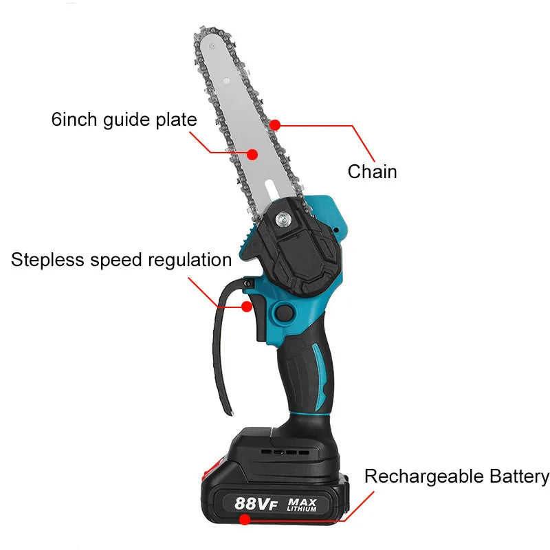 Tronçonneuse Électrique Sans Fil 3000W – Coupe Bois, Taille Pruning 6/8 Pouces – Outil Puissant Rechargeable 18V - BLACKBEARD OUTDOOR INDUSTRIES